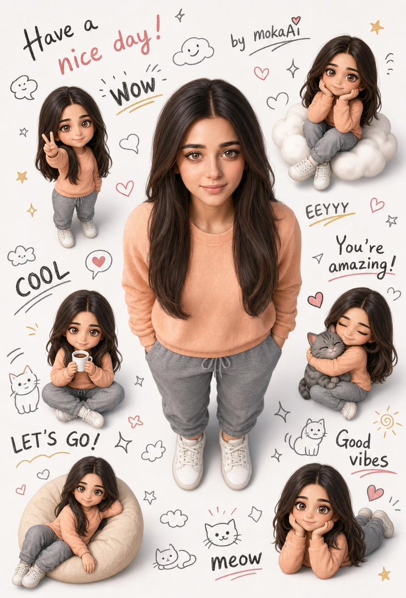 3D Portrait with Chibi Characters and Doodles AI image template preview