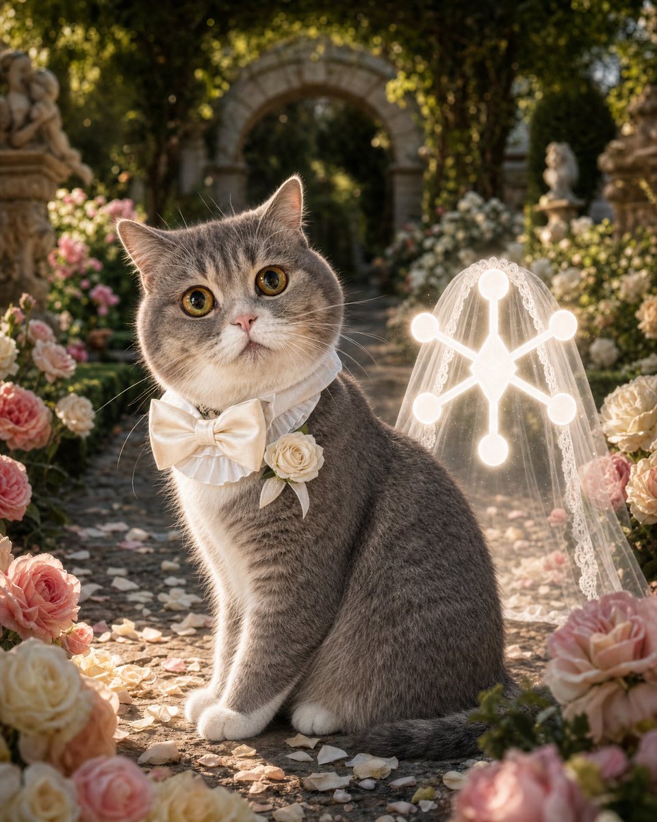 Cat Groom Garden Wedding Portrait AI image template preview
