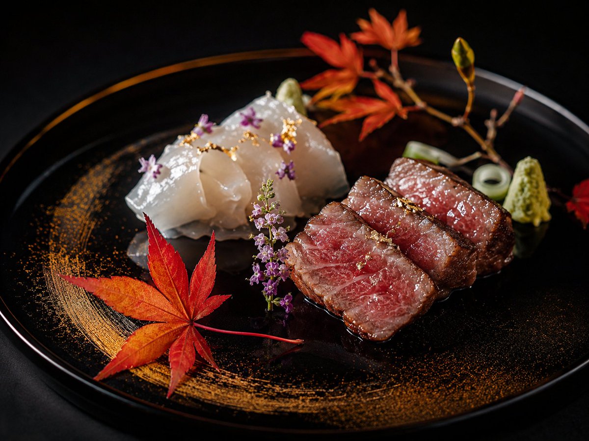 Luxury Kaiseki Wagyu and Sashimi Plate AI image template preview