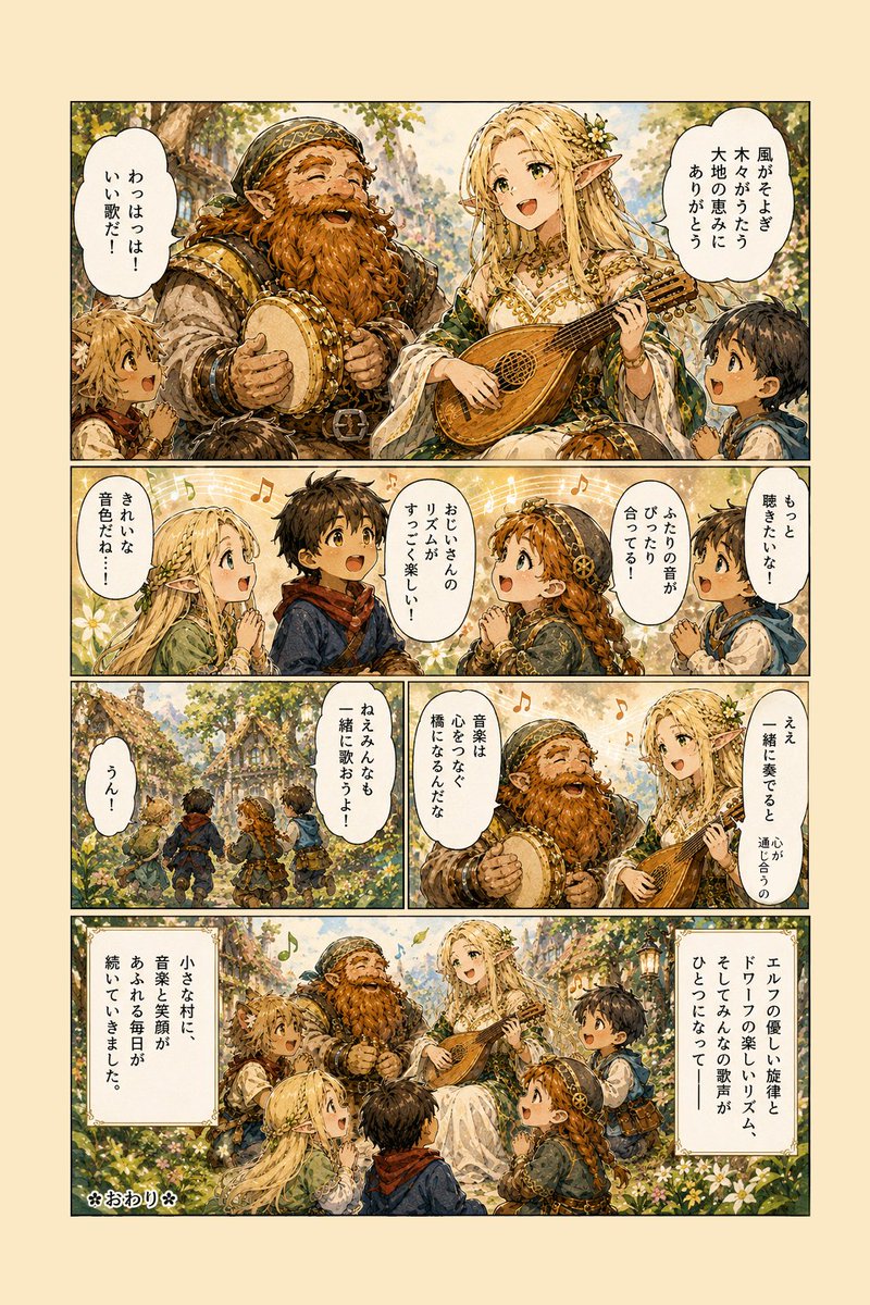 Fantasy Forest Music Manga Page AI image template preview