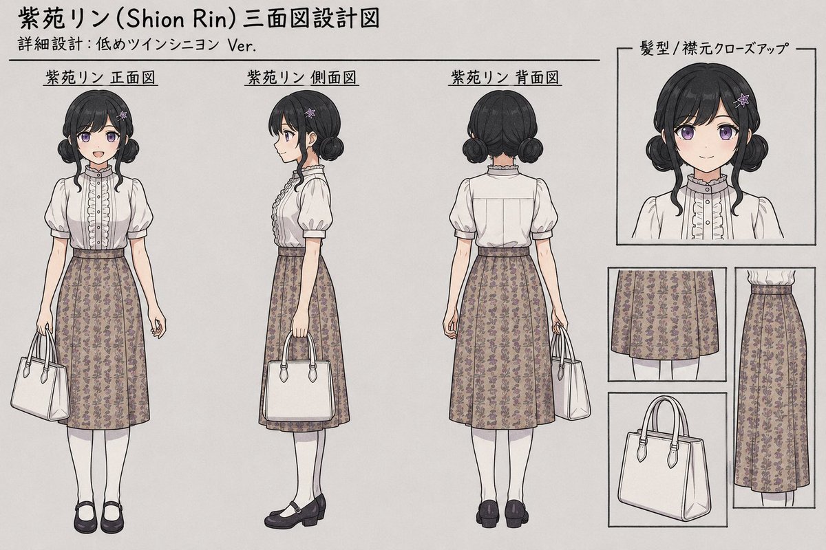 Shion Rin Three-View Design Sheet AI image template preview