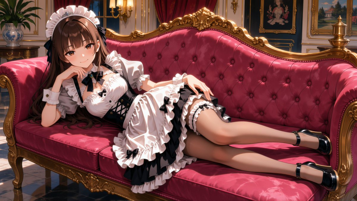 Anime Maid on Baroque Sofa AI image template preview