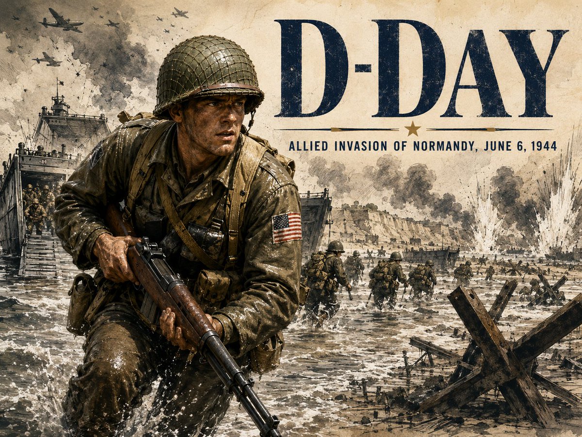 Vintage D-Day Normandy Poster AI image template preview
