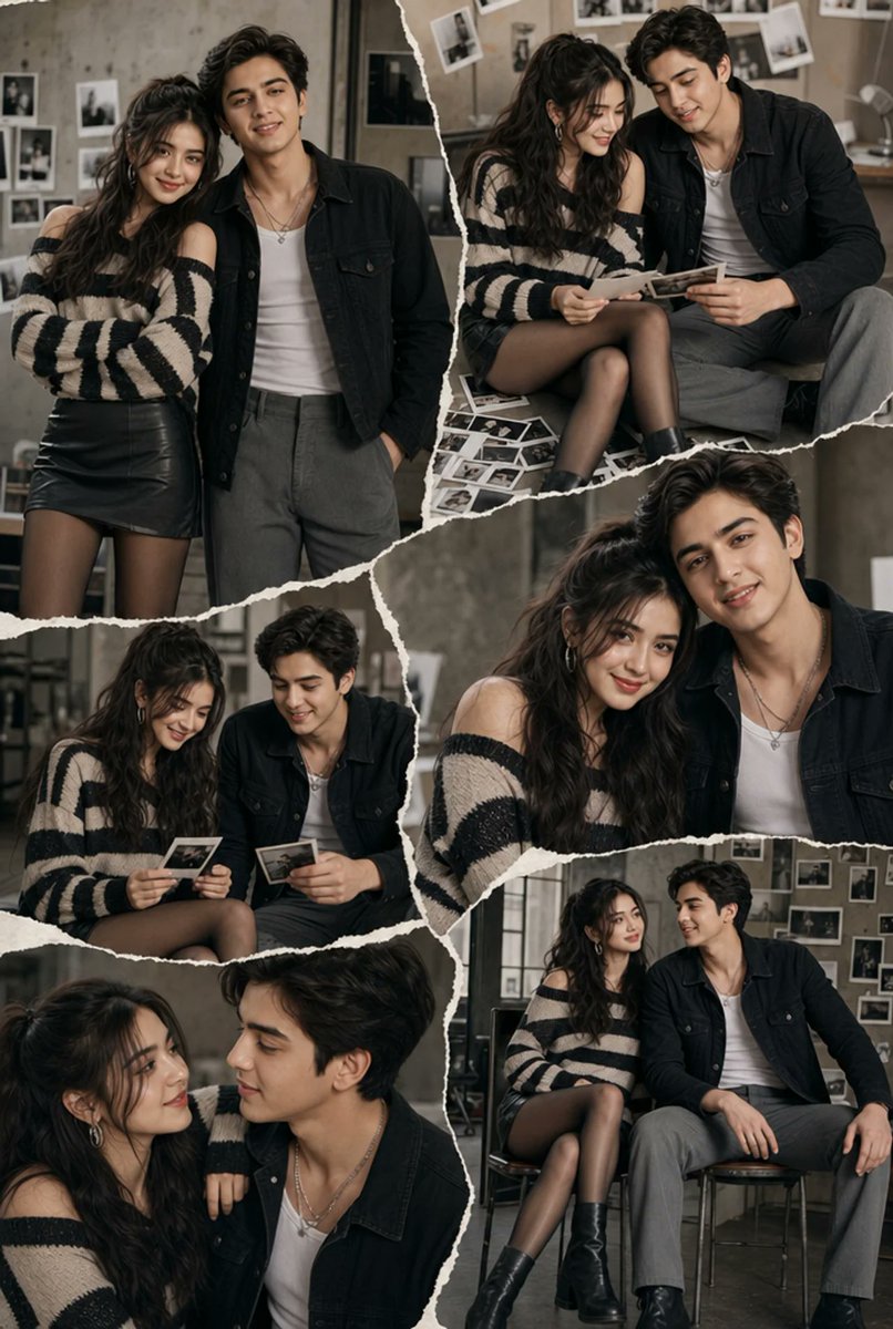 Editorial Couple Torn-Paper Collage AI image template preview