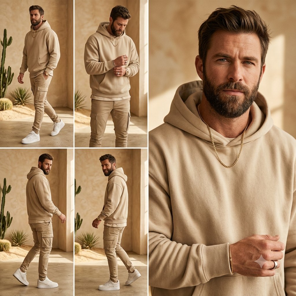 Beige Menswear Lookbook Collage AI image template preview