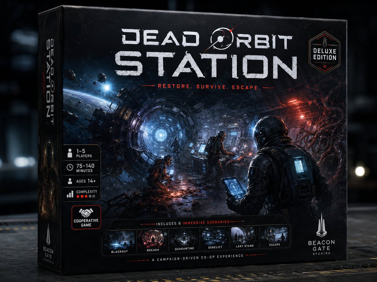 Dead Orbit Station Board Game Box AI image template preview