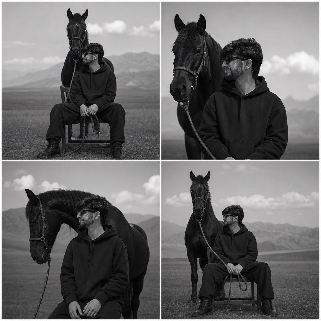 Monochrome Horse Field Portrait AI image template preview