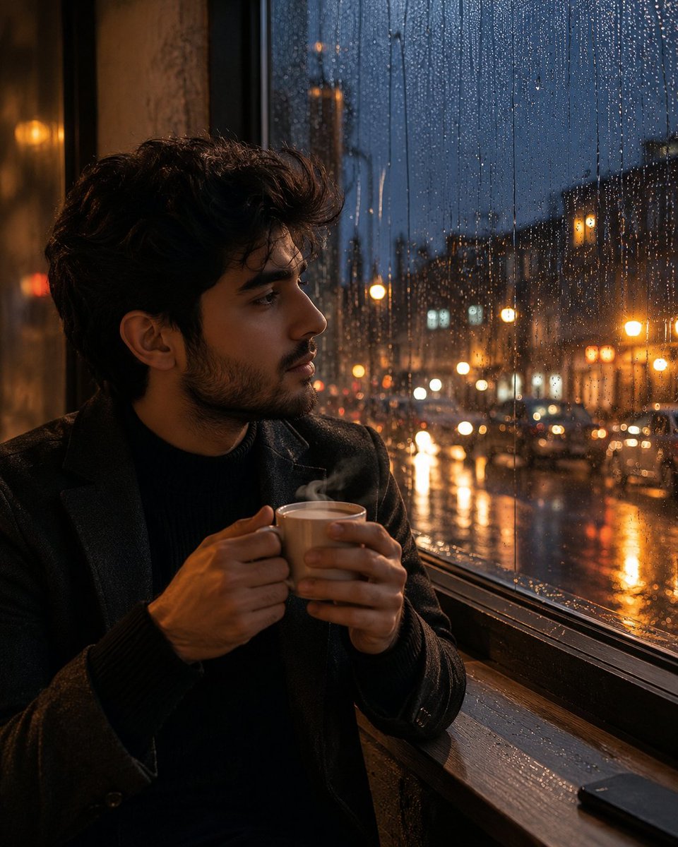Tea and Rain Mood Portrait AI image template preview