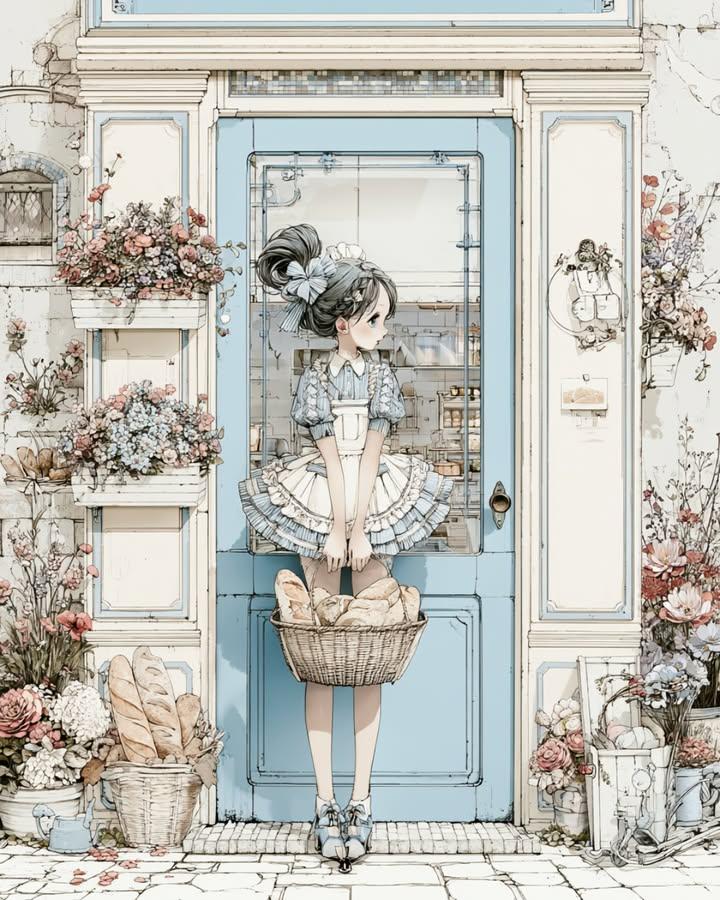Vintage Bakery Anime Illustration AI image template preview