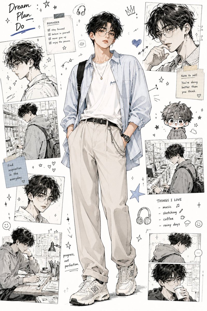 Anime Fashion Design Moodboard AI image template preview