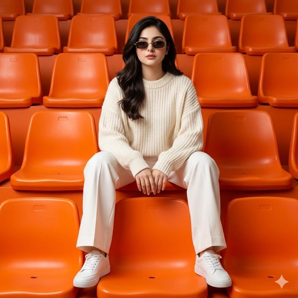 Monochromatic Editorial Stadium Fashion AI image template preview