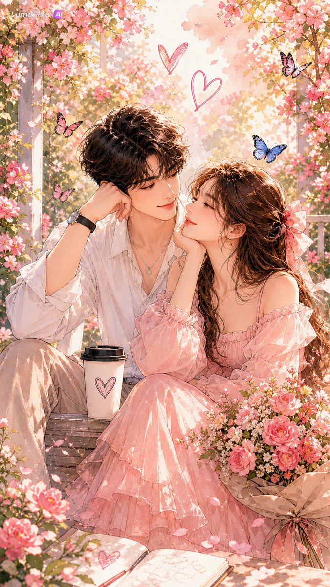 Watercolor Korean Couple Portrait AI image template preview