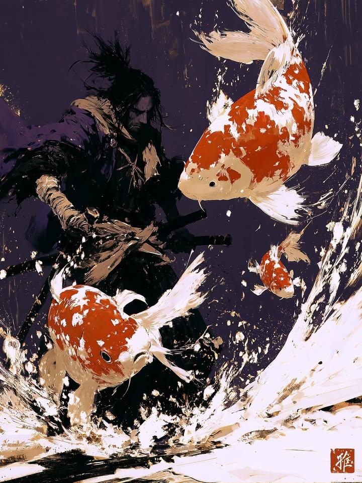 Samurai Ink Wash Painting AI image template preview