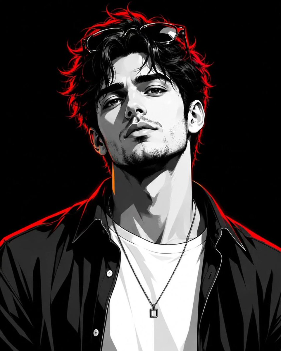 Monochrome Portrait with Neon Rim Light AI image template preview