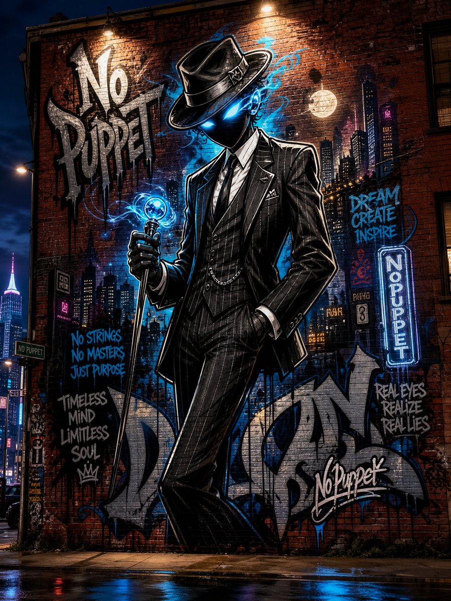 No Puppet Noir Graffiti Mural AI image template preview