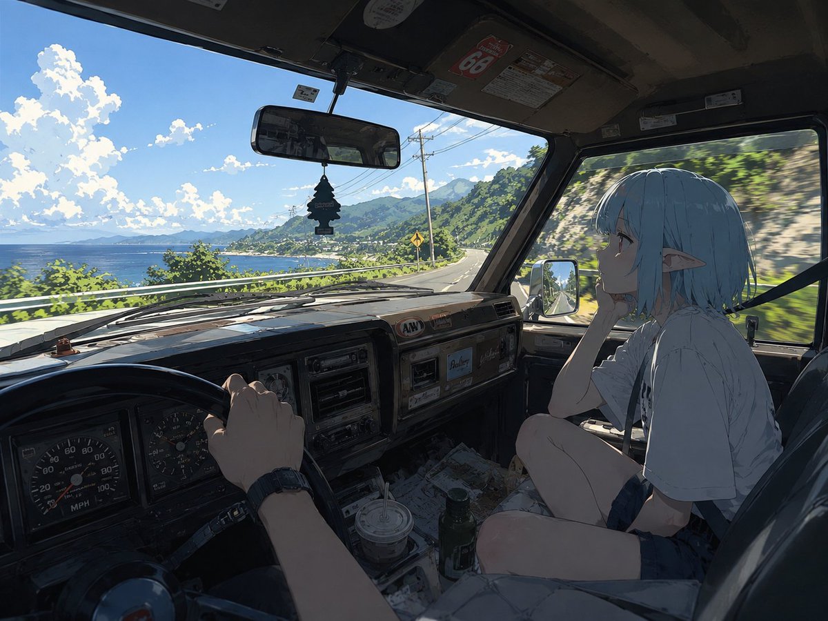 Elf Girl Coastal Driver POV AI image template preview