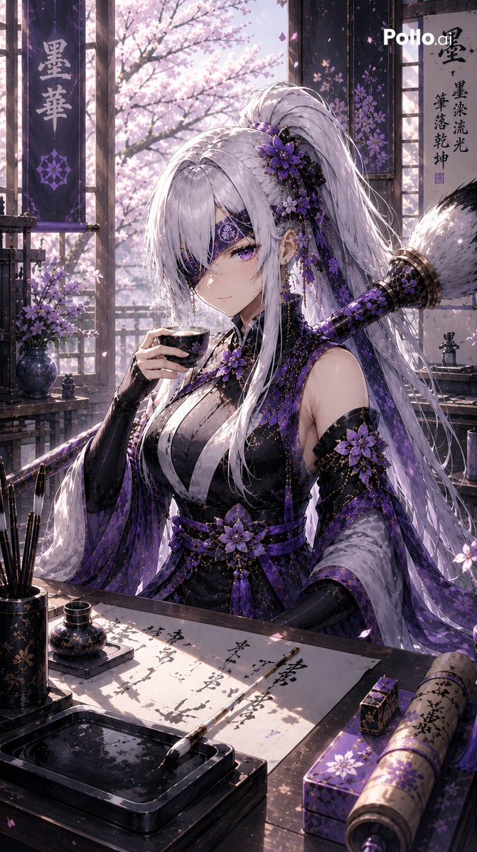Violet Kunoichi Calligraphy Room AI image template preview
