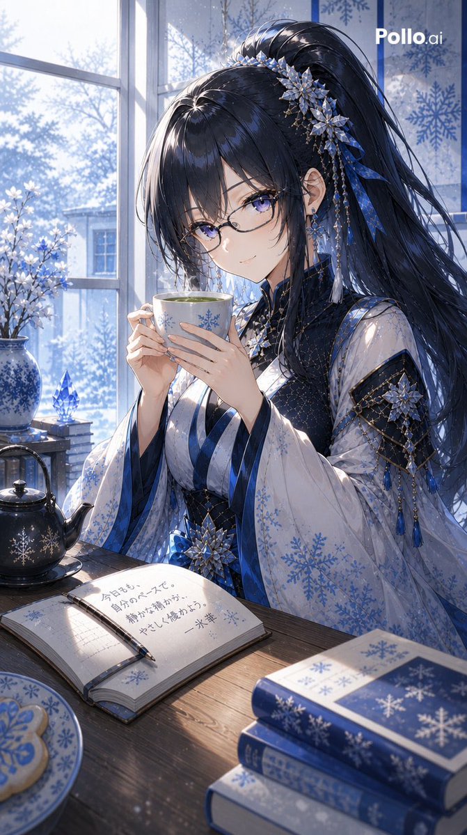 Winter Kunoichi Tea Scene AI image template preview