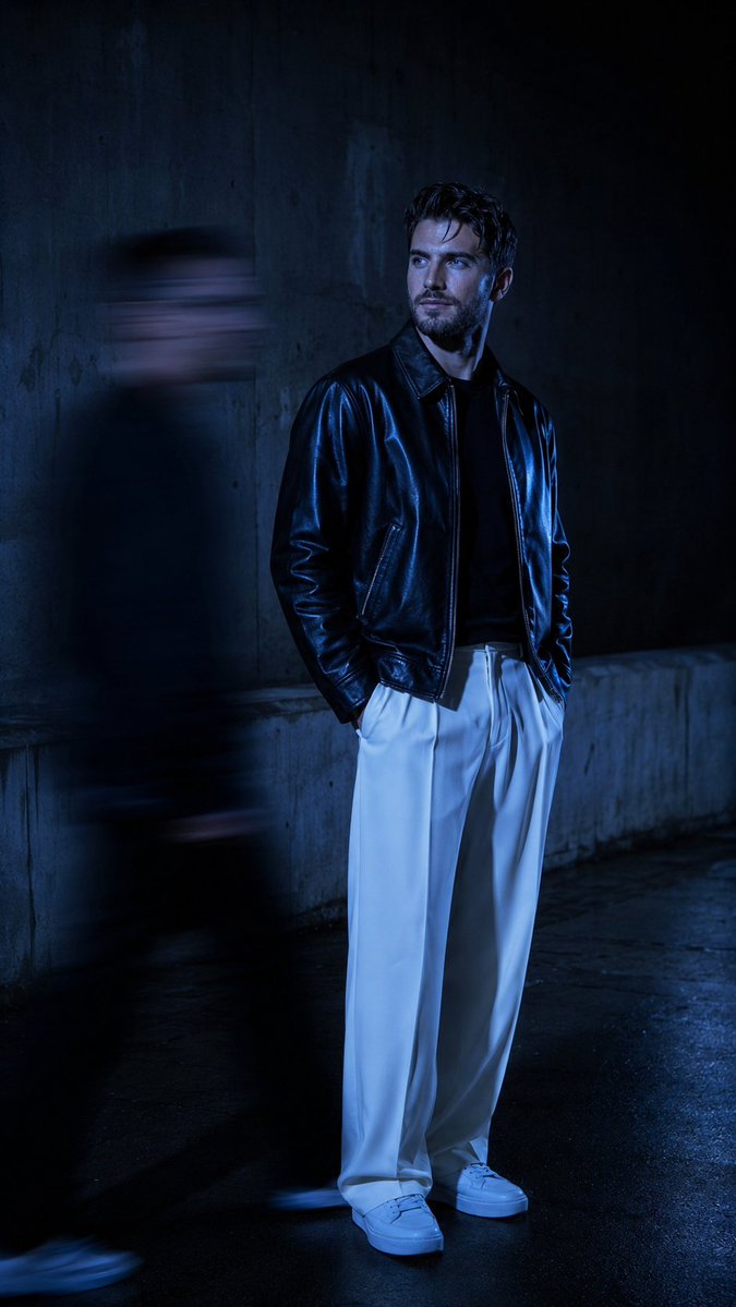 Urban Alley Night Portrait with Motion Blur AI image template preview