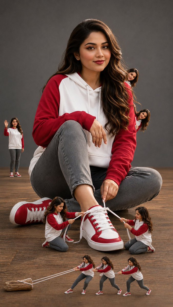 Woman with Miniature Clones Portrait AI image template preview