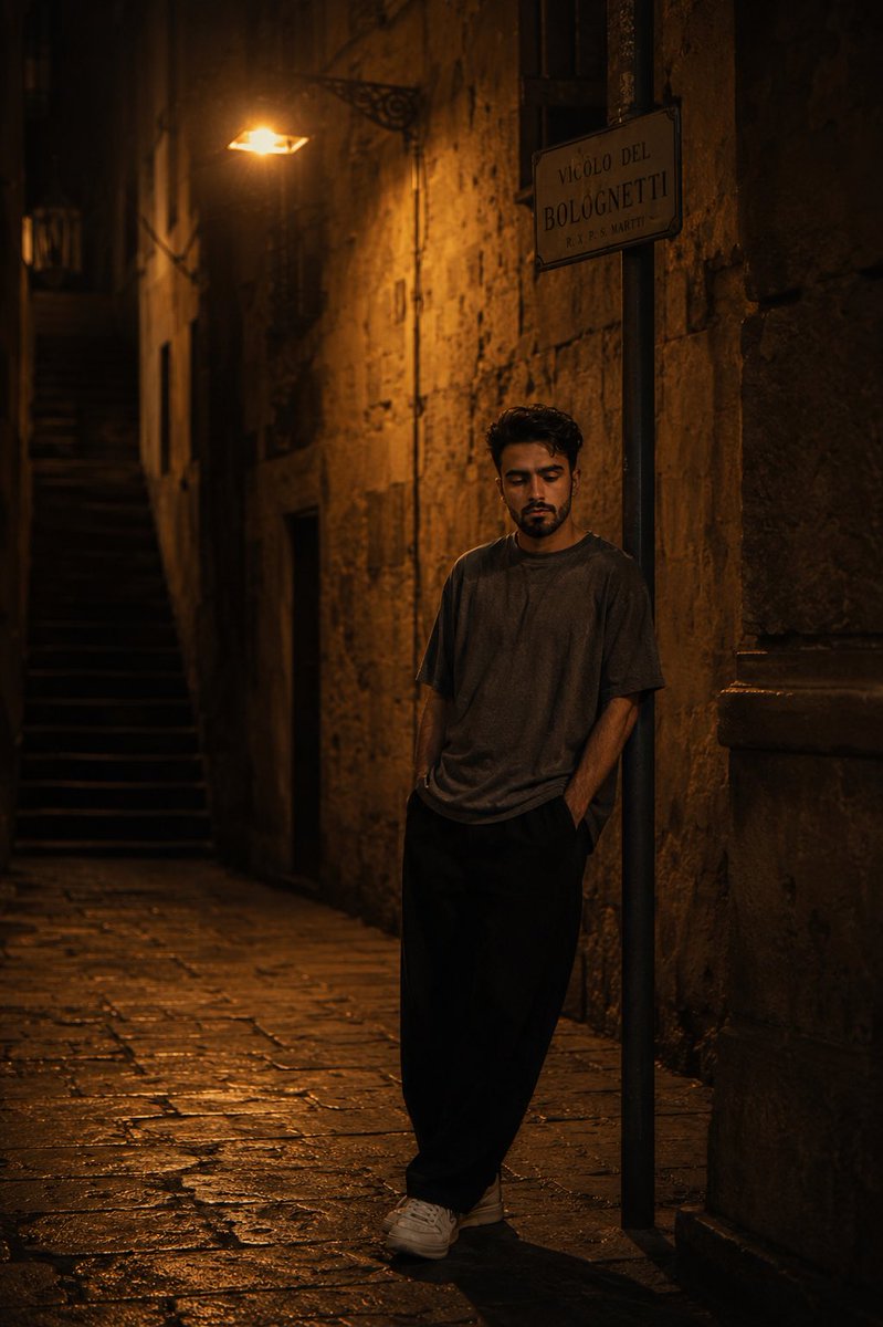 European Stone Alley Night Portrait AI image template preview