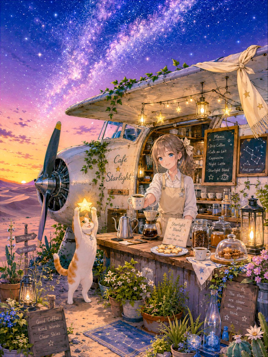 Starlit Desert Airplane Cafe AI image template preview