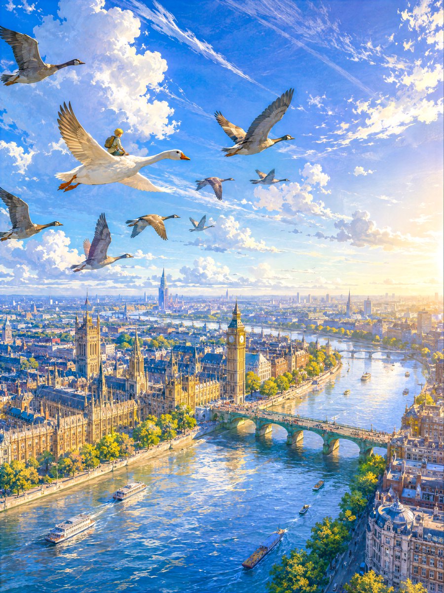 London Aerial Flight with Geese AI image template preview