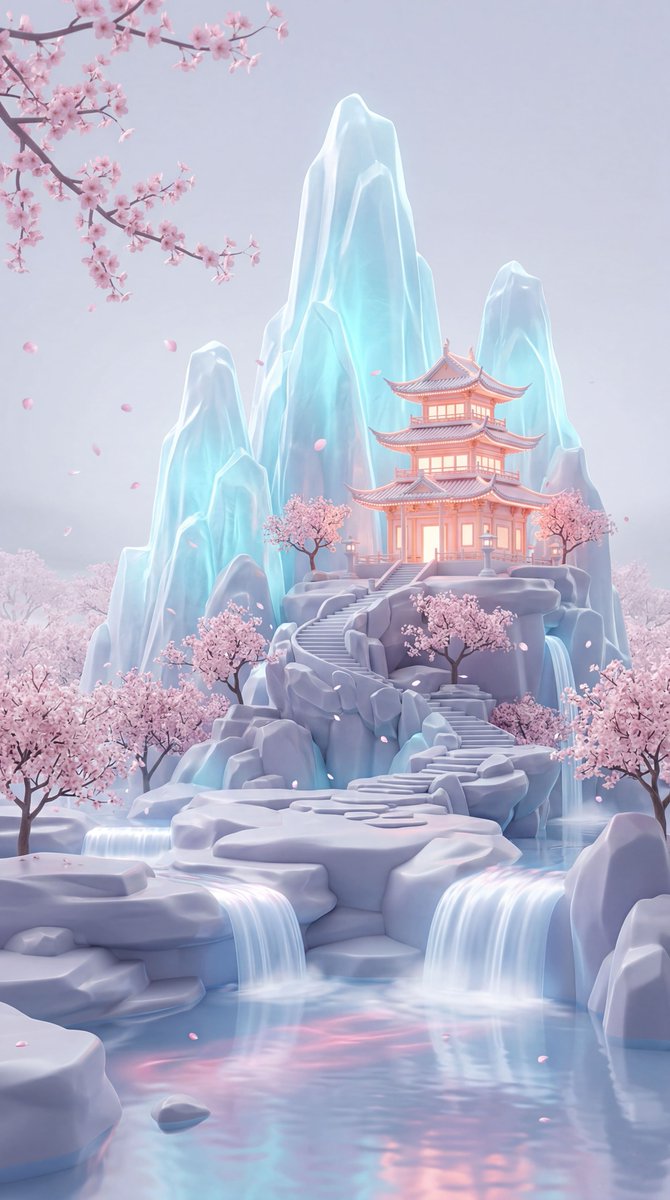 Dreamy Pastel Fantasy Pagoda AI image template preview