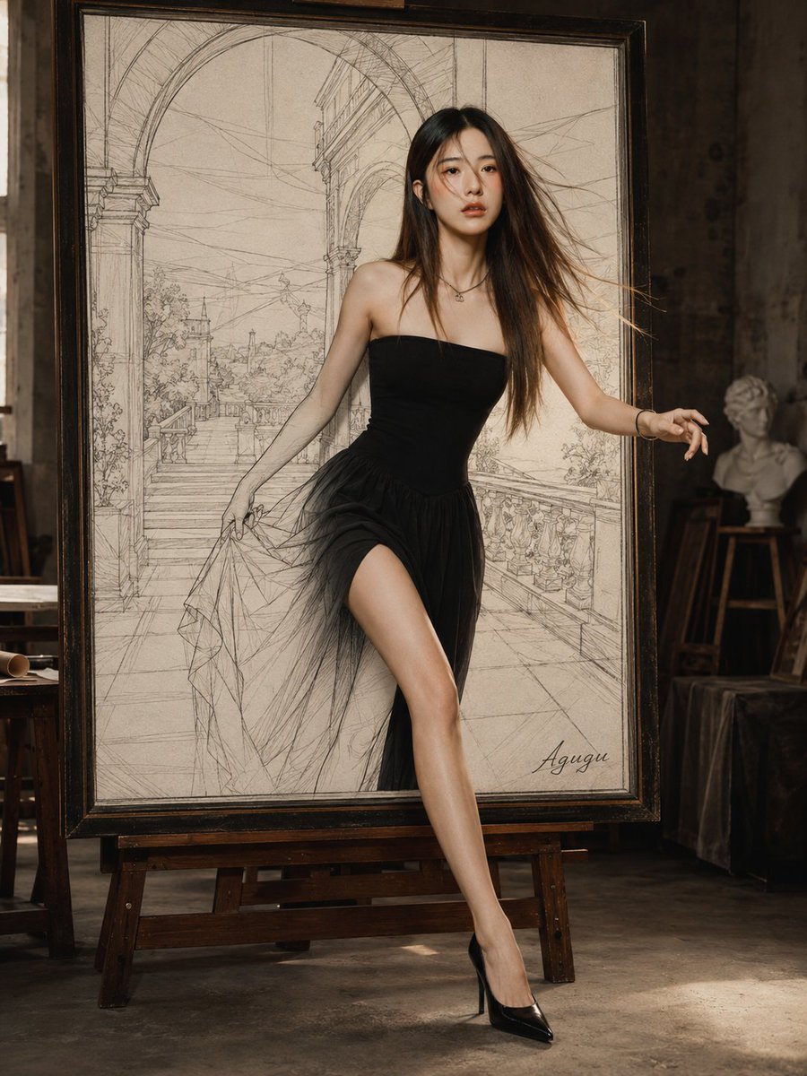 Woman Stepping Out of Sketch AI image template preview