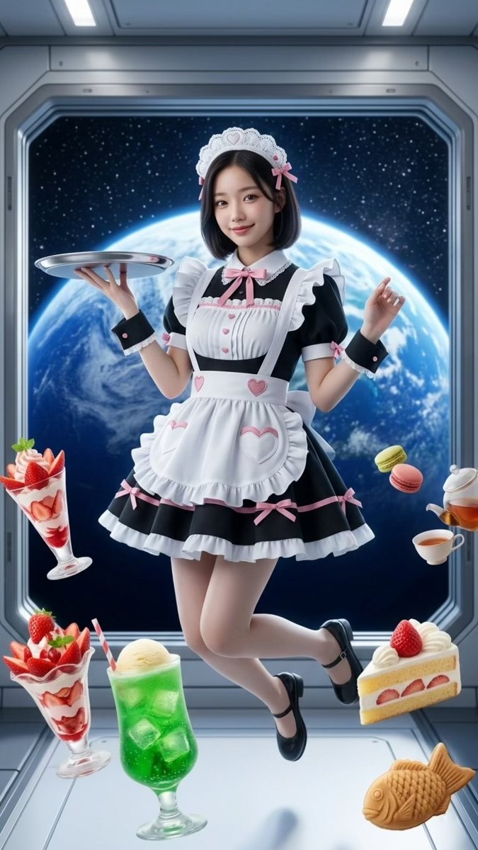 Zero-Gravity Space Maid Cafe Portrait AI image template preview