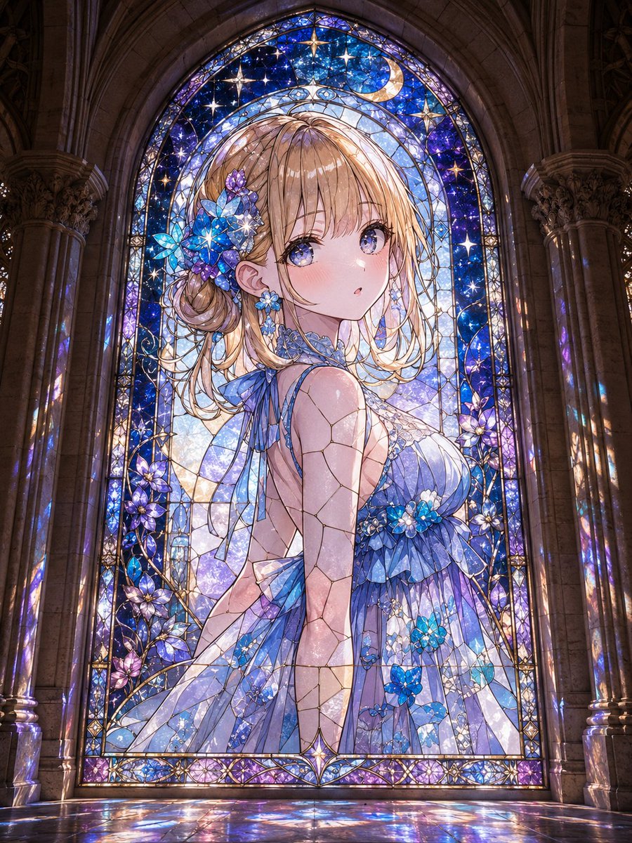 Anime Girl Stained Glass Chapel AI image template preview