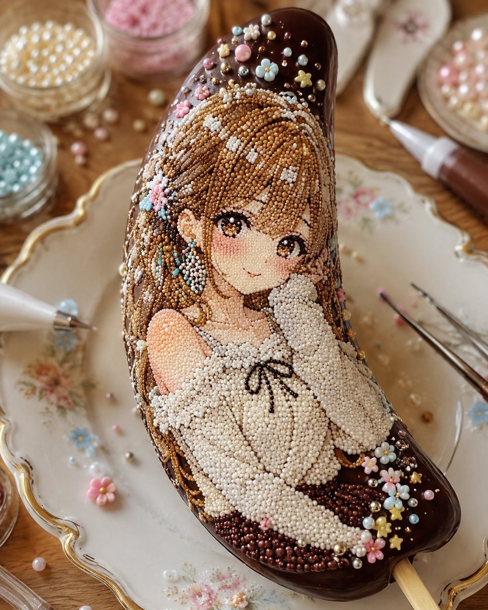 Kawaii Bead Art Chocolate Banana AI image template preview