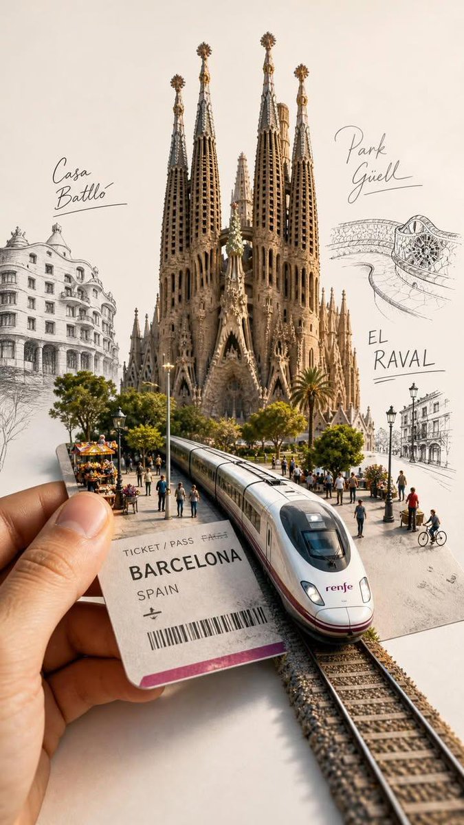 Forced Perspective Travel Ticket Train AI image template preview