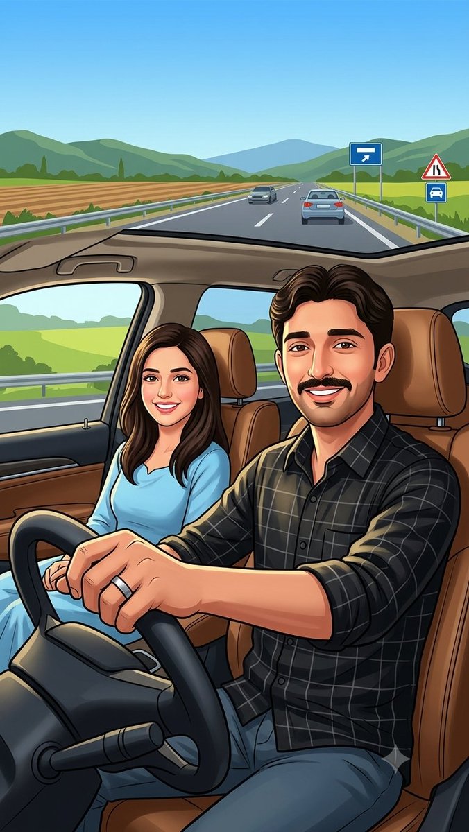 Rural Highway Drive Illustration AI image template preview