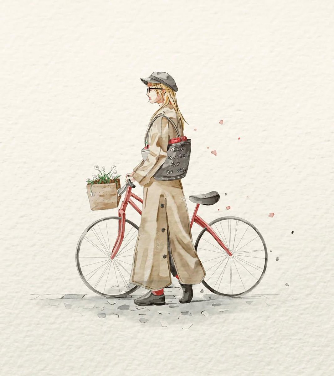 Watercolor Fashion Sketch with Bicycle AI image template preview