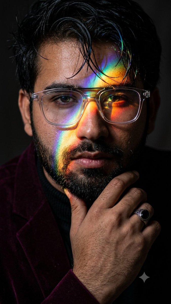 Prismatic Rainbow Light High Fashion Portrait AI image template preview