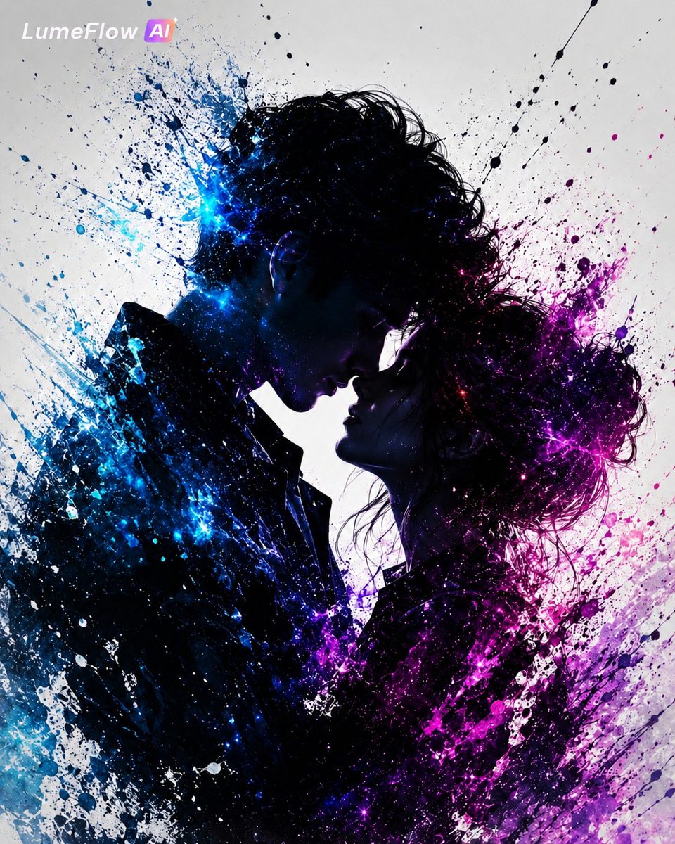 Cosmic Ink Splash Couple Silhouette AI image template preview