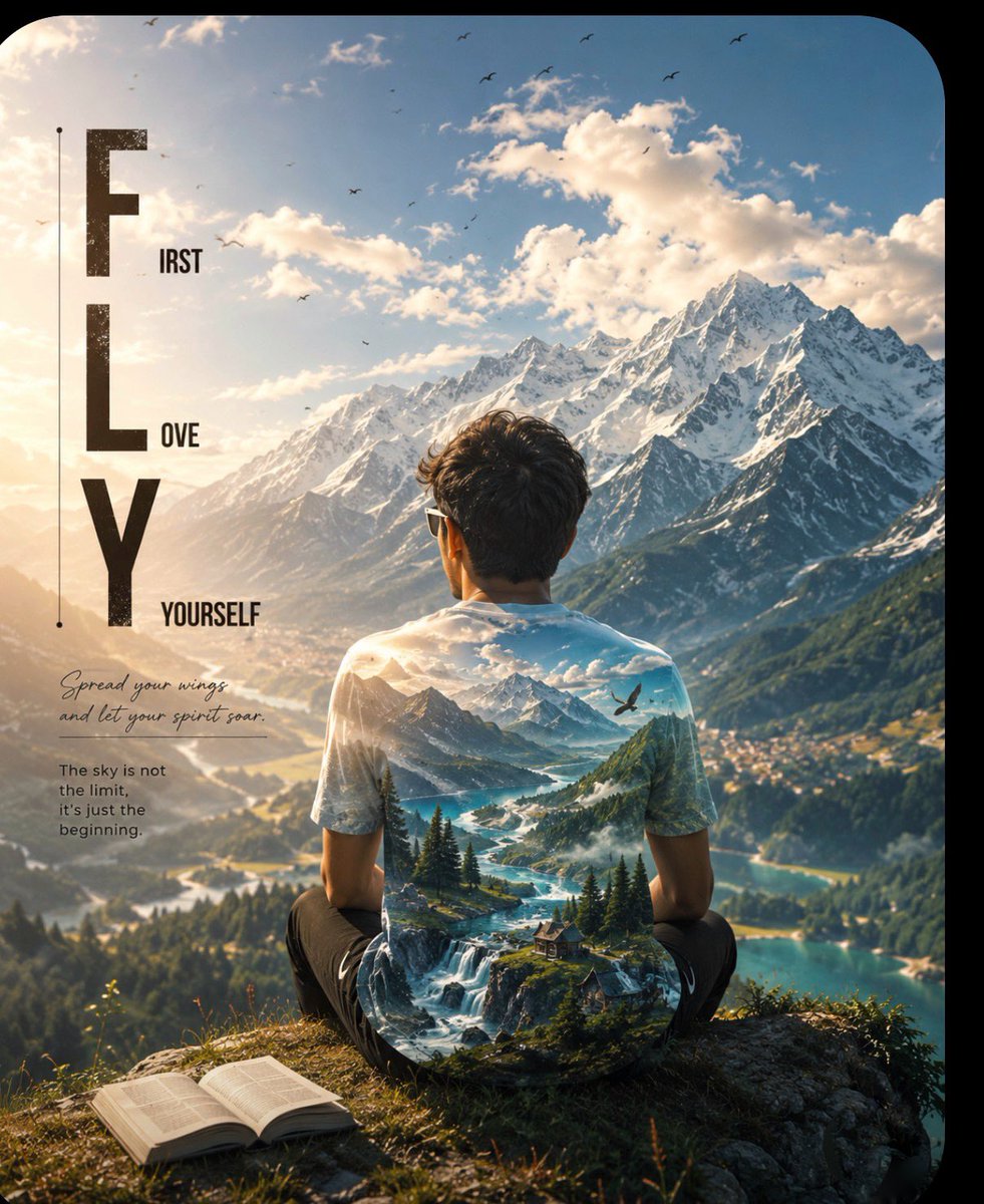 Double-Exposure Mountain Adventure Poster AI image template preview