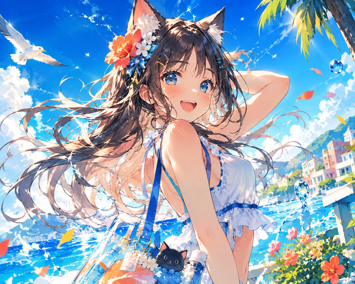 Cat Ear Girl Digital Illustration AI image template preview