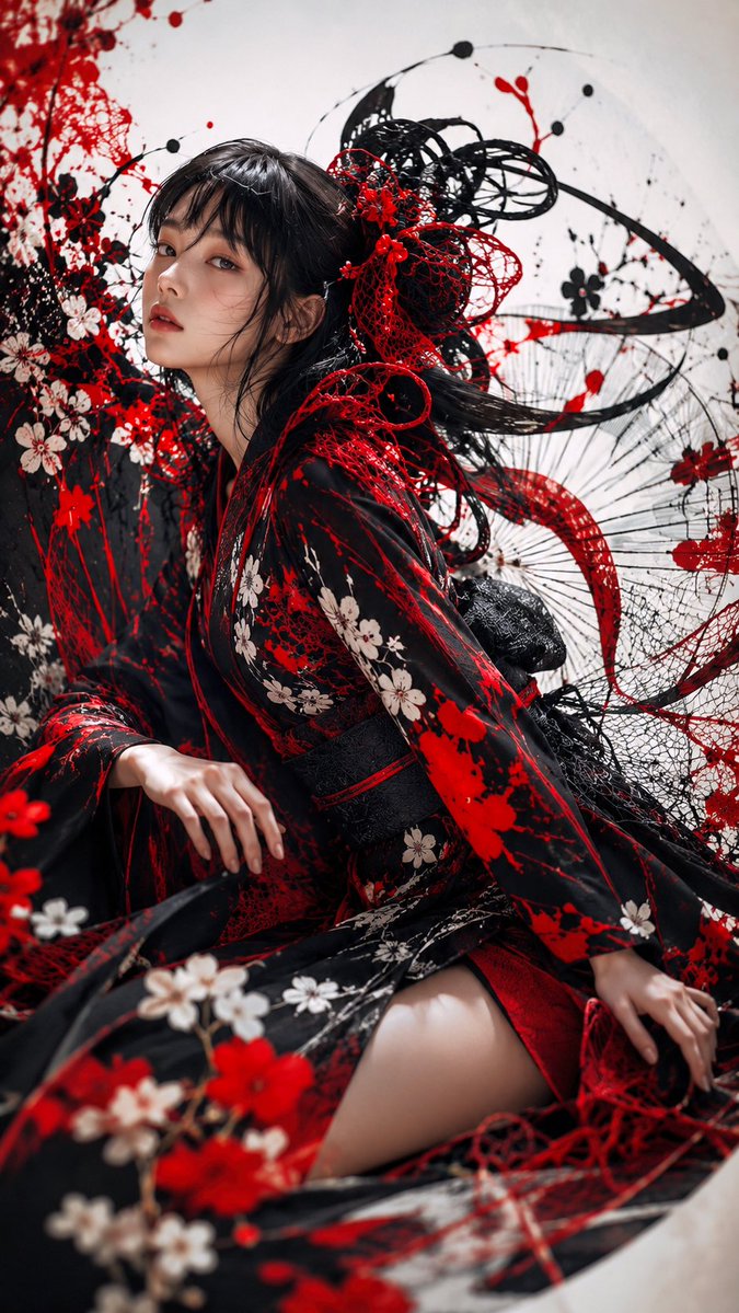 Gothic Kimono Ink Fashion Portrait AI image template preview
