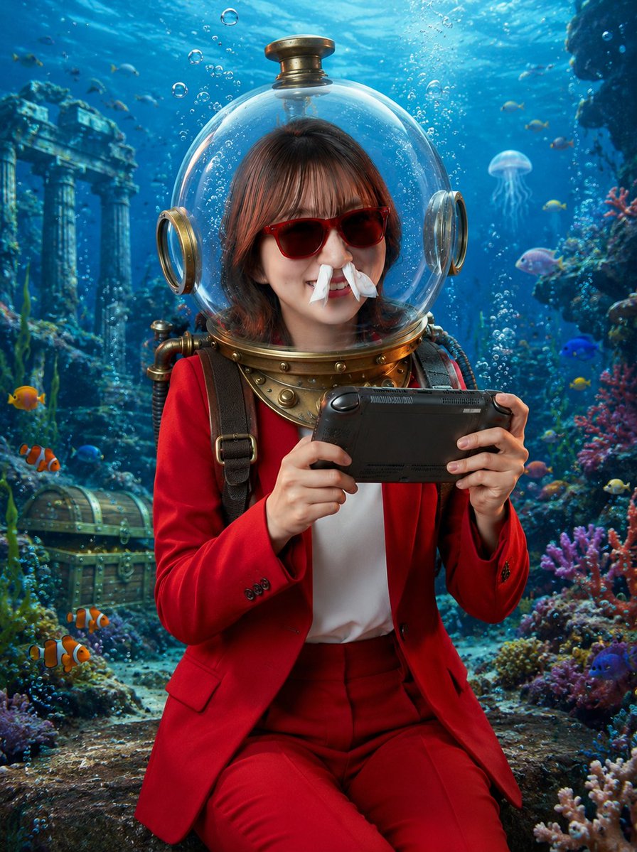 Underwater Gamer in Diving Helmet AI image template preview