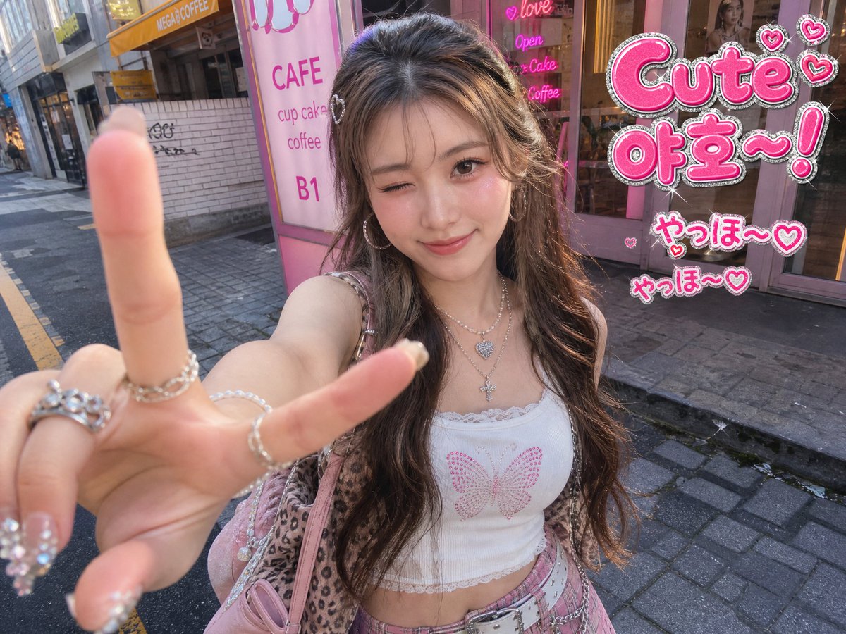 Millennium Gyaru Cafe Selfie AI image template preview