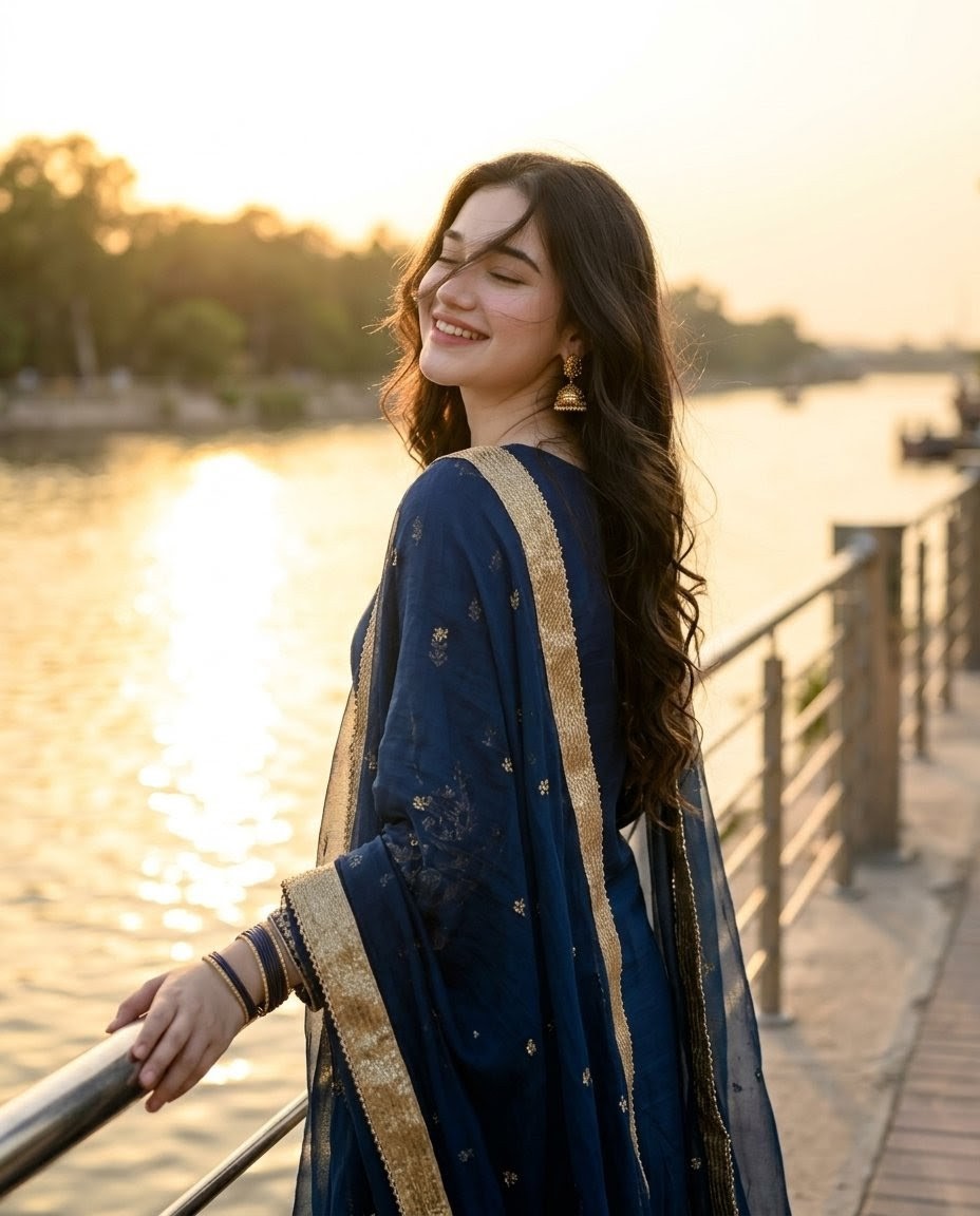 Golden Hour Riverside Portrait AI image template preview