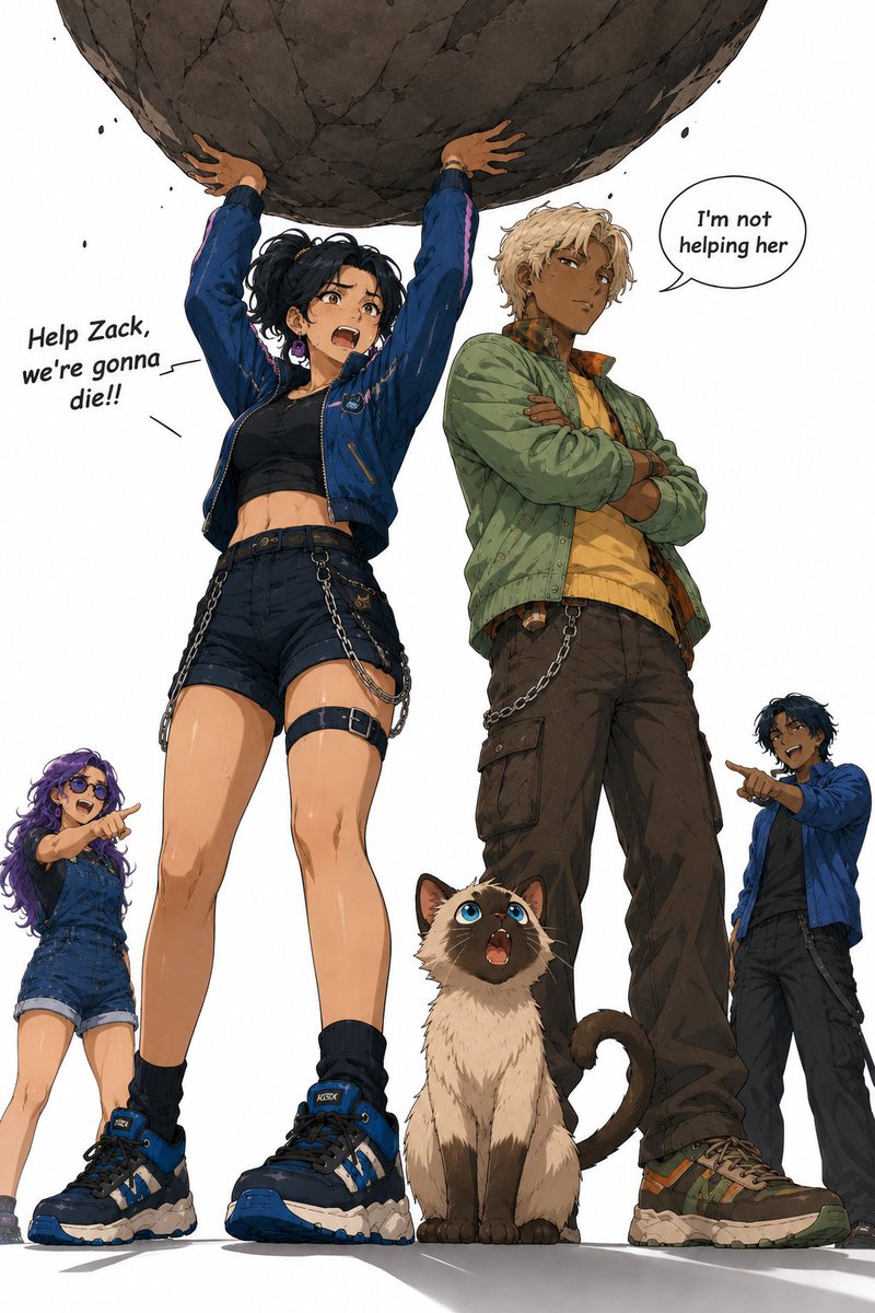 Anime Boulder Rescue Comedy Scene AI image template preview