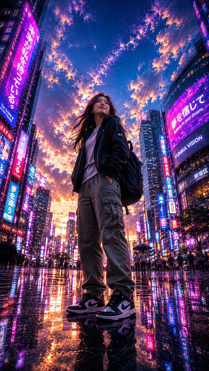 Fisheye Cyberpunk City Portrait AI image template preview