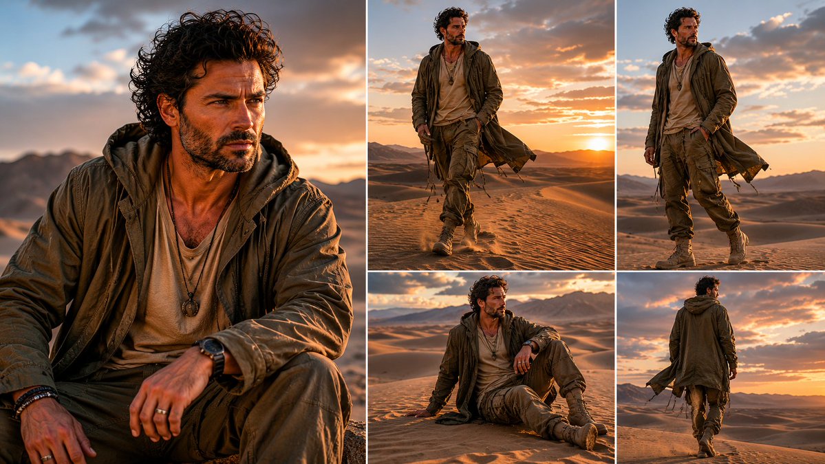 Desert Wanderer Five-Panel Collage AI image template preview