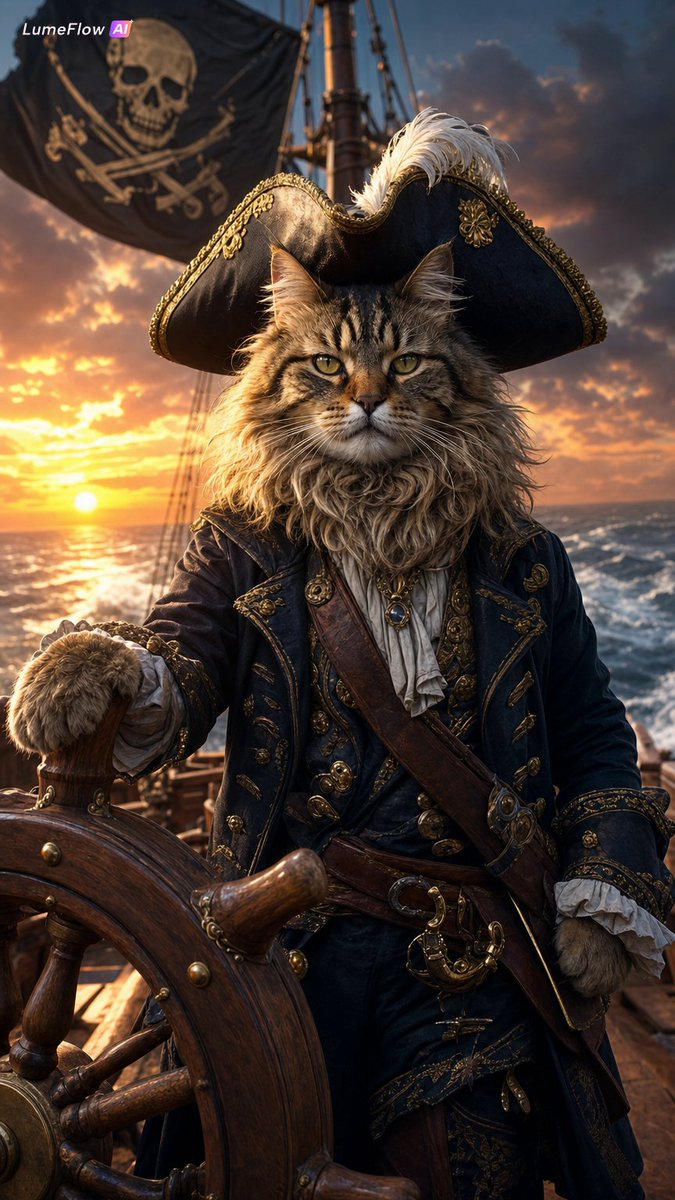 Fluffy Pirate Cat Captain Portrait AI image template preview