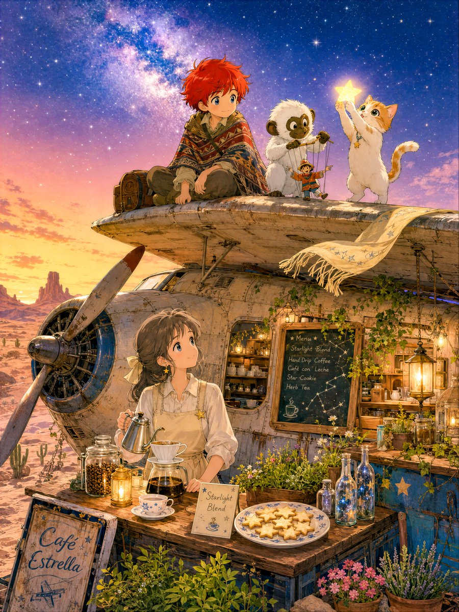 Starry Desert Cafe Narrative AI image template preview