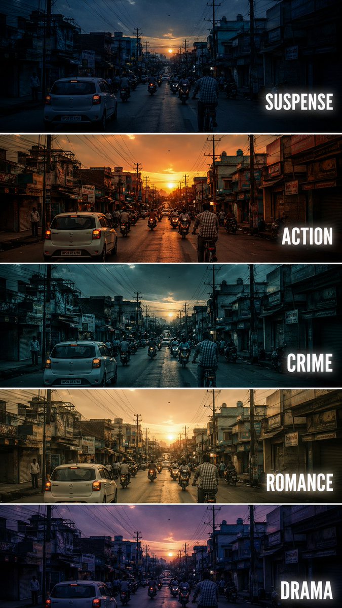 Cinematic Film Genre Color Grading Comparison AI image template preview