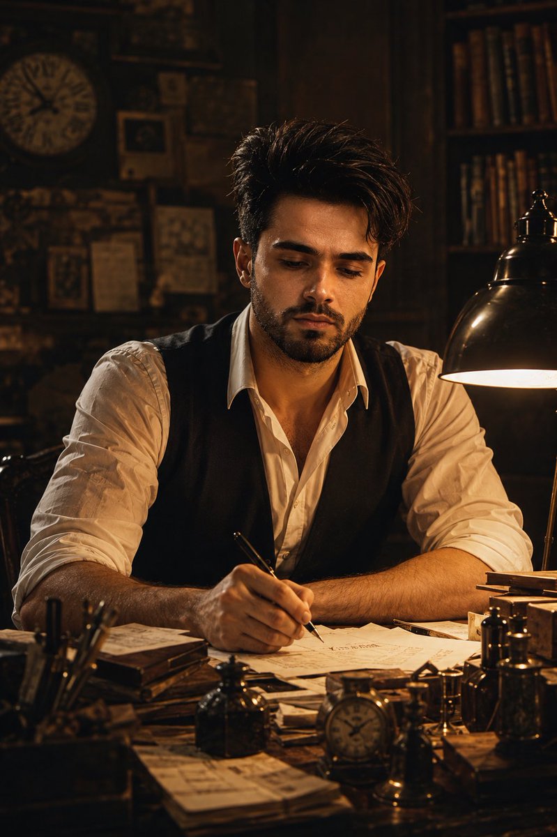 Vintage Writer Cinematic Portrait AI image template preview